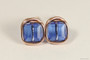 14K rose gold filled wire wrapped sapphire blue crystal cube stud earrings handmade by Jessica Luu Jewelry
