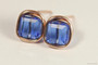 14K rose gold filled wire wrapped sapphire blue crystal cube stud earrings handmade by Jessica Luu Jewelry