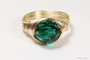 14K gold filled wire wrapped emerald green Austrian crystal ring handmade by Jessica Luu Jewelry