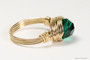 14K gold filled wire wrapped emerald green Austrian crystal ring handmade by Jessica Luu Jewelry