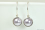 Sterling silver wire wrapped lavender pearl drop earrings handmade by Jessica Luu Jewelry