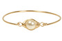 14k yellow gold filled wire wrapped bangle bracelet with cream pearl handmade by Jessica Luu Jewelry