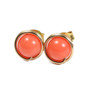 14K yellow gold filled wire wrapped 6mm orange coral gemstone stud earrings handmade by Jessica Luu Jewelry
