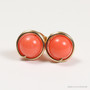 14K yellow gold filled wire wrapped 6mm orange coral gemstone stud earrings handmade by Jessica Luu Jewelry