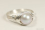 Sterling silver iridescent dove grey pearl solitaire ring handmade by Jessica Luu Jewelry