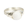Sterling silver wire wrapped 8mm faceted round white alabaster gemstone solitaire ring handmade by Jessica Luu Jewelry