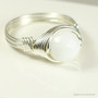 Sterling Silver White Alabaster Gemstone Ring - Other Metal Options Available