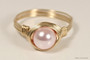 14K yellow gold filled wire wrapped light pink rosaline pearl solitaire ring handmade by Jessica Luu Jewelry