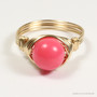 14K gold filled wire wrapped 8mm round pink coral gemstone solitaire ring handmade by Jessica Luu Jewelry