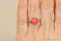 14K gold filled wire wrapped 8mm round pink coral gemstone solitaire ring handmade by Jessica Luu Jewelry