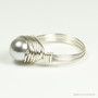 Sterling silver wire wrapped light grey pearl solitaire ring handmade by Jessica Luu Jewelry