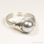 Sterling silver wire wrapped 8mm light grey pearl solitaire ring handmade by Jessica Luu Jewelry