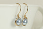 14K yellow gold filled wire wrapped light blue pearl drop earrings handmade by Jessica Luu Jewelry