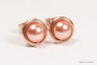 14K rose gold peach pearl stud earrings handmade by Jessica Luu Jewelry