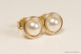14K yellow gold filled wire wrapped cream ivory pearl stud earrings handmade by Jessica Luu Jewelry