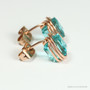14K rose gold filled wire wrapped sea glass blue green cube crystal stud earrings handmade by Jessica Luu Jewelry