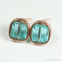 14K rose gold filled wire wrapped sea glass blue green cube crystal stud earrings handmade by Jessica Luu Jewelry