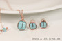 Rose Gold Light Turquoise Crystal Stud Earrings - Available with Matching Necklace and Other Metal Options