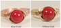 14K rose and yellow gold filled wire wrapped red coral pearl solitaire ring handmade by Jessica Luu Jewelry