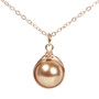 14K rose gold filled wire wrapped 10mm pearl solitaire pendant on chain necklace handmade by Jessica Luu Jewelry