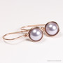 14K rose gold filled wire wrapped lavender pearl drop earrings handmade by Jessica Luu Jewelry
