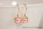 14K yellow gold filled wire wrapped light pink rosaline pearl drop earrings handmade by Jessica Luu Jewelry