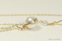 14k yellow gold filled wire wrapped white  pearl solitaire pendant on chain necklace handmade by Jessica Luu Jewelry