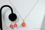 14K rose gold filled wire wrapped orange coral gemstone solitaire pendant on chain necklace and earrings set handmade by Jessica Luu Jewelry