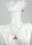 14K rose gold filled wire wrapped orange coral gemstone solitaire pendant on chain necklace and earrings set handmade by Jessica Luu Jewelry