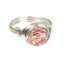 Sterling silver wire wrapped blush pink crystal solitaire ring handmade  by Jessica Luu Jewelry