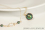14K yellow gold filled wire wrapped scarabaeus green pearl solitaire pendant on chain necklace handmade by Jessica Luu Jewelry