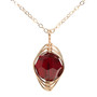 14K rose gold filled herringbone wire wrapped dark red garnet siam crystal solitaire pendant on chain necklace handmade  by Jessica Luu Jewelry
