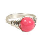 Sterling silver wire wrapped pink coral natural gemstone solitaire ring handmade by Jessica Luu Jewelry