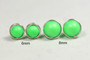 Sterling silver wire wrapped bright neon green pearl stud earrings handmade by Jessica Luu Jewelry