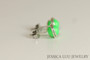 Sterling silver wire wrapped bright neon green pearl stud earrings handmade by Jessica Luu Jewelry