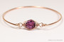 14k rose gold filled wire wrapped bangle bracelet with amethyst purple crystal handmade by Jessica Luu Jewelry