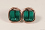 14K rose gold filled wire wrapped emerald green crystal cube stud earrings handmade by Jessica Luu Jewelry