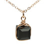 8mm jet black cube shaped Austrian crystal solitaire pendant in 14K rose gold filled wire wrapped setting hung on 18 inch long chain necklace handmade  by Jessica Luu Jewelry