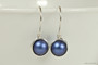 Sterling silver wire wrapped iridescent dark blue pearl drop earrings handmade by Jessica Luu Jewelry