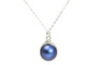 Sterling silver wire wrapped iridescent dark blue pearl solitaire on chain necklace handmade by Jessica Luu Jewelry