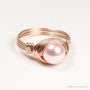 14K rose gold filled wire wrapped 8mm light pink pearl solitaire ring handmade by Jessica Luu Jewelry
