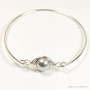 Sterling silver bangle bracelet with 10mm light grey pearl solitaire handmade by Jessica Luu Jewelry