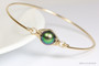 14k yellow gold filled wire wrapped bangle bracelet with scarabaeus green pearl handmade by Jessica Luu Jewelry