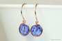 14K rose gold filled wire wrapped sapphire blue crystal drop earrings handmade by Jessica Luu Jewelry