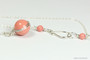 Sterling silver wire wrapped pink coral pearl solitaire pendant on chain necklace handmade by Jessica Luu Jewelry
