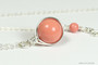 Sterling silver wire wrapped pink coral pearl solitaire pendant on chain necklace handmade by Jessica Luu Jewelry