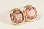 14K yellow gold filled wire wrapped blush rose pink crystal cube square stud earrings handmade by Jessica Luu Jewelry