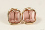 14K yellow gold filled wire wrapped blush rose pink crystal cube square stud earrings handmade by Jessica Luu Jewelry