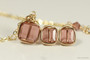14K yellow gold filled wire wrapped blush rose pink crystal cube square stud earrings and necklace set handmade by Jessica Luu Jewelry