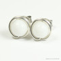 Sterling silver wire wrapped white alabaster faceted gemstone stud earrings handmade by Jessica Luu Jewelry